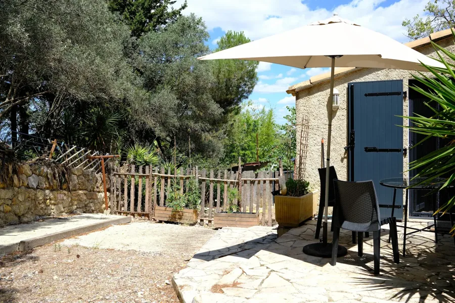 Terrasse avec pergola et oliviers